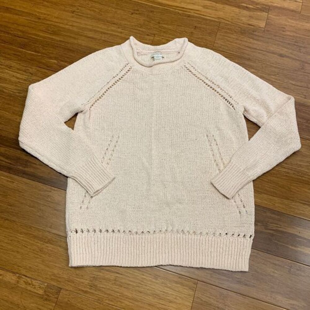 J.Crew Womens XXS Sweater Peach Cream Cotton Blend Knit Pointelle‎ Raglan Sleeve